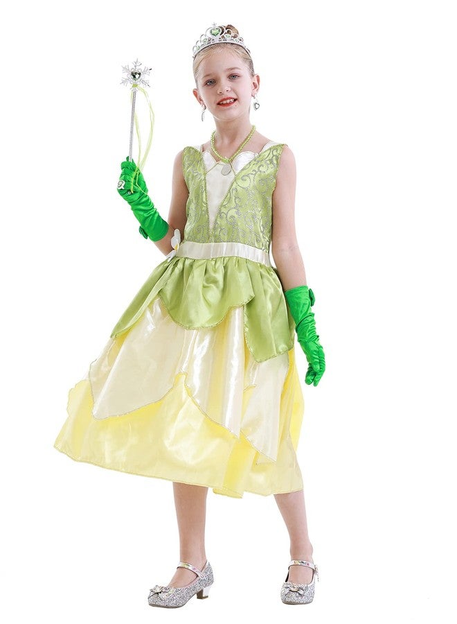 WonderBabe Green Fairy Tale Princess Dress Fancy Birthday Party Dresses Halloween Christmas Party Dress up Role Play Dresses Luxury Outfit Green Size 5T 6T Age 5-6 Years - Image 2